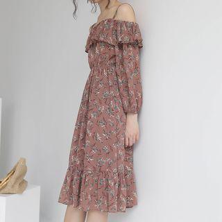 Off-shoulder Spaghetti Strap 3/4-sleeve Dress