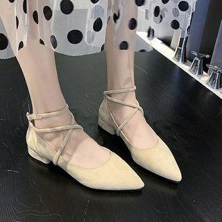 Lace Up Pointed Low-heel Pumps