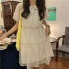 Puff-sleeve Tiered Midi Dress Orange Dots - Off-white - One Size