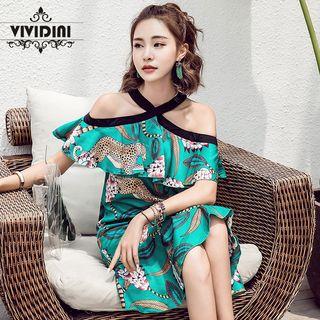 Halter Midi Printed Sundress Green - S