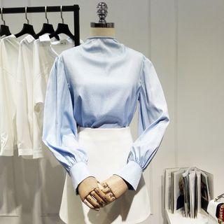 Long-sleeve Chiffon Top Blue - One Size