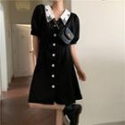 Short-sleeve Embroidered Dress Black - One Size