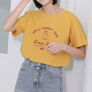 Cartoon Print Short-sleeve T-shirt Yellow - One Size