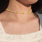Acrylic Smiley Faux Pearl Choker 1 Pc - Pearl White & Yellow - One Size