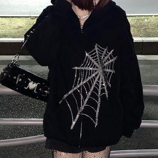 Zip-up Rhinestone Hoodie