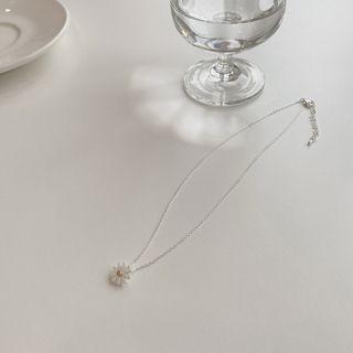 Flower Pendant Chain Necklace Silver - One Size