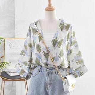 Set: Leaf 3/4-sleeve Top + Camisole Top Green Leaf - One Size