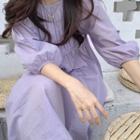 Set: Elbow-sleeve Midi A-line Dress + Slipdress Dress - Light Purple - One Size / Slipdress - White - One Size
