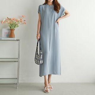 Cap-sleeve Seam-trim Long Dress
