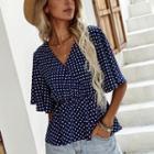 Batwing Sleeve V Neck Dotted Blouse