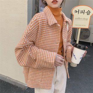 Single-breasted Houndstooth Jacket Tangerine - One Size