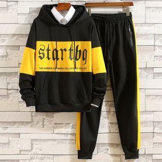 Set: Two Tone Lettering Hoodie + Sweatpants