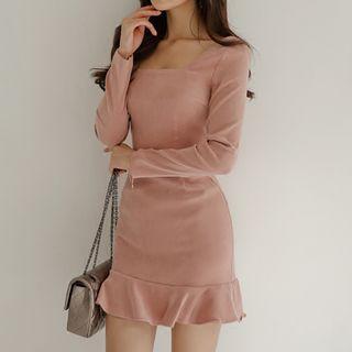Long-sleeve Square Neck Sheath Minidress