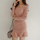 Long-sleeve Square Neck Sheath Minidress