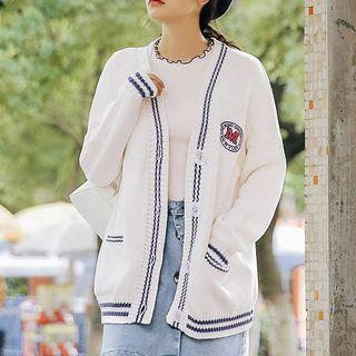 Embroidered Contrast Trim Long Cardigan