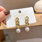 Faux Pearl Chunky Chain Alloy Dangle Earring 1 Pc - Gold - One Size