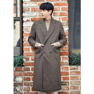 Double-breasted Long Houndstooth Coat