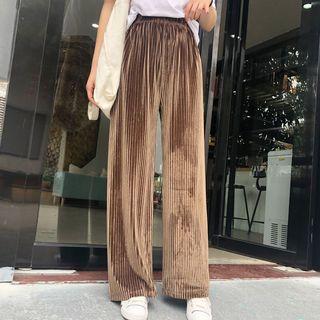 Velvet Pleated Wide-leg Pants