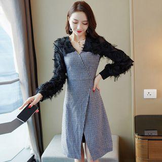 Fringed Plaid Panel A-line Dress