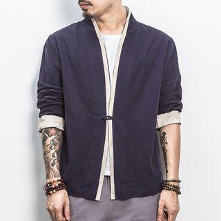Contrast Trim 3/4 Sleeve Cheongsam Jacket