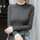 Mock-turtleneck Lace Trim T-shirt