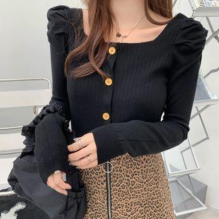 Puff Sleeve Square Neck Knit Top