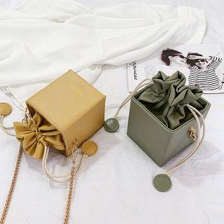 Faux Leather Drawcord Crossbody Bag