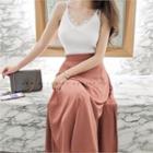 Lace-trim Slim-fit Rib-knit Top