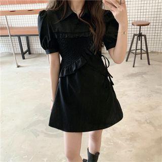 Puff-sleeve Ruffled Drawstring A-line Dress