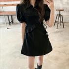 Puff-sleeve Ruffled Drawstring A-line Dress