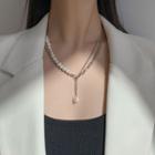 Faux Pearl Asymmetrical Alloy Necklace Silver - One Size