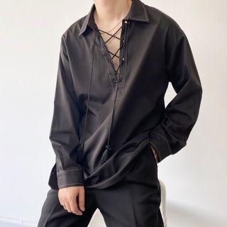 Long-sleeve Placket Lace-up Shirt