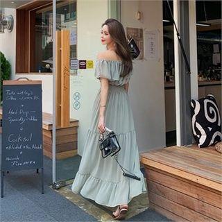 Off-shoulder Smocked-waist Tiered Dress