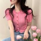 Short-sleeve Button-up Knit T-shirt