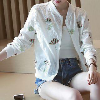 Embroidered Zip Jacket/ 3/4-sleeve Jacket
