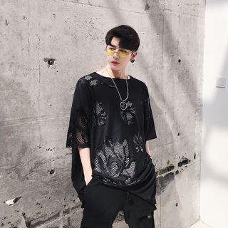 Asymmetric Hem Elbow-sleeve T-shirt