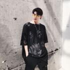 Asymmetric Hem Elbow-sleeve T-shirt