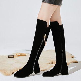 Suede Glitter Strip Block Heel Over-the-knee Boots