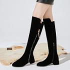 Suede Glitter Strip Block Heel Over-the-knee Boots