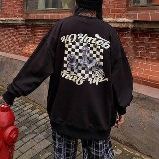 Lettering Checkered Panel Sweatshirt