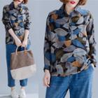 Leaf Print Blouse As Shown In Figure - L