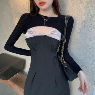 Spaghetti Strap Two Tone Midi Dress / Shrug