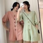 Tie-cuff Elbow-sleeve Wide Leg Playsuit