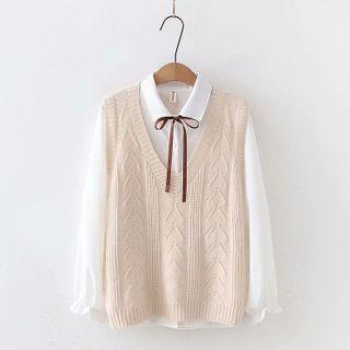 Flared-cuff Shirt / Sweater Vest / Set