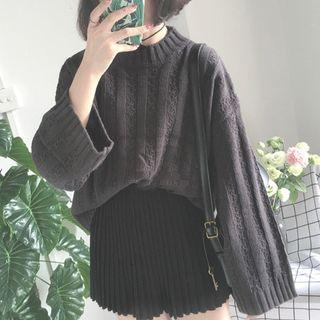 Mock-neck Chunky Cable Knit Sweater