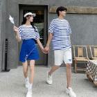 Couple Matching Striped T-shirt / Mini A-line Skirt / Shorts / Set (various Designs)