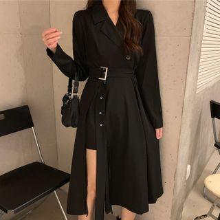 Belted One-button Midi A-line Blazer Dress