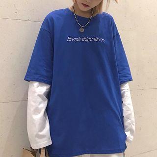 Mock Two-piece Long-sleeve Letter T-shirt