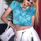 Gradient Tie-dyed Ruffled-trim Short-sleeve T-shirt