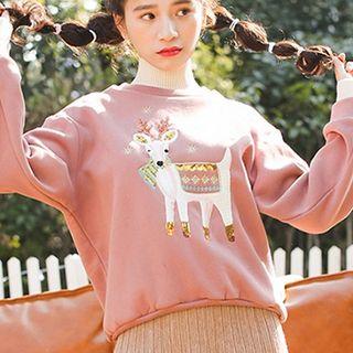 Turtleneck Deer Embroidered Pullover